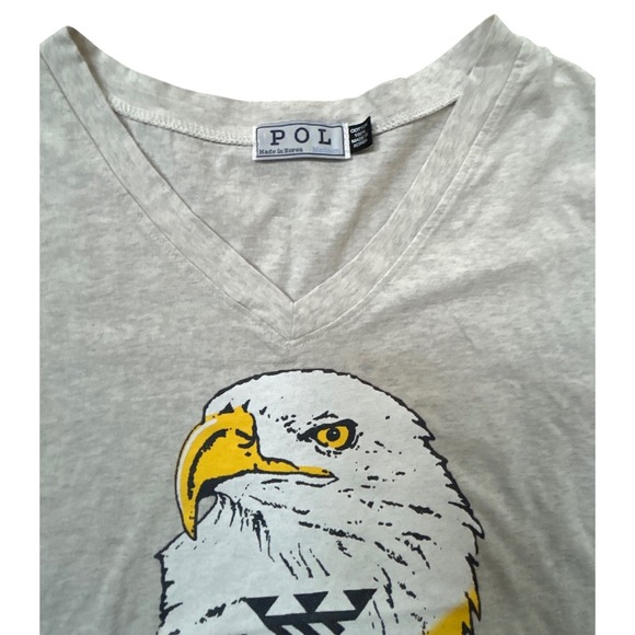 POL Gray Eagle Graphic V-Neck Burnout T-Shirt Size Medium Cotton Korea - Picture 2 of 5